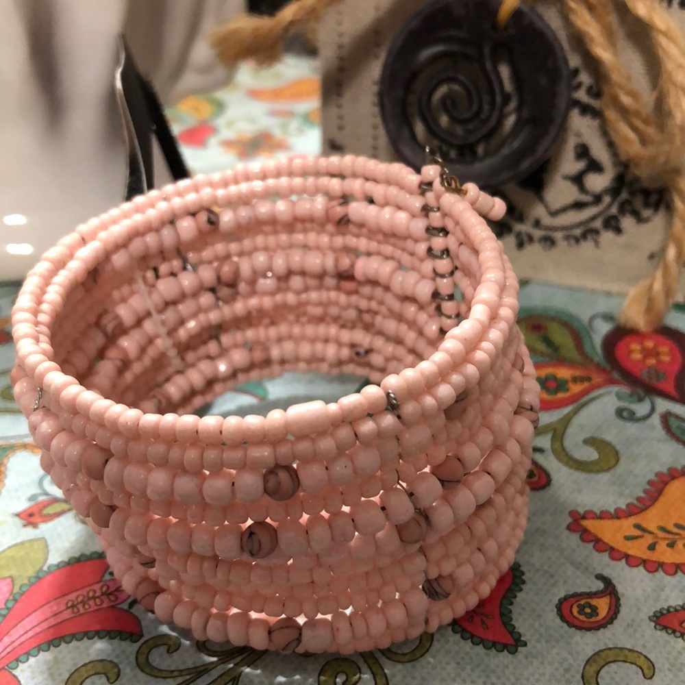 NWT Beautiful Baby Pink Boho Bead Cuff Bracelet